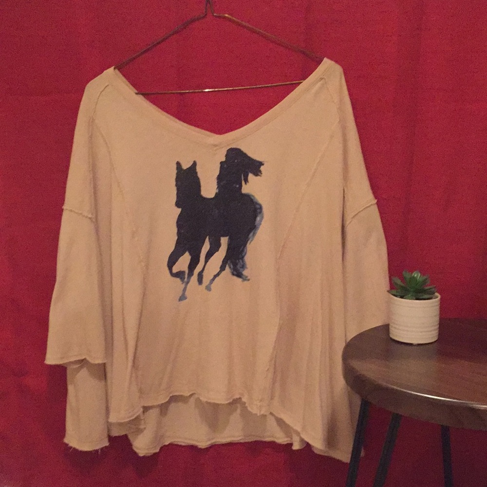 Free People Quarter Sleeve Horse Graphic Shirt